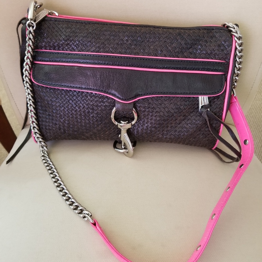 Rebecca Minkoff neon pink with navy crossbody bag